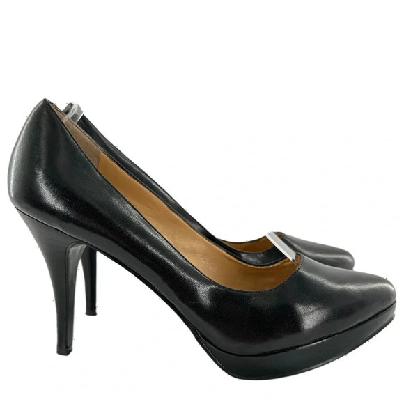 Nine West womens heels size 7.5 black leather chunky platform stilettos - Picture 1 of 12